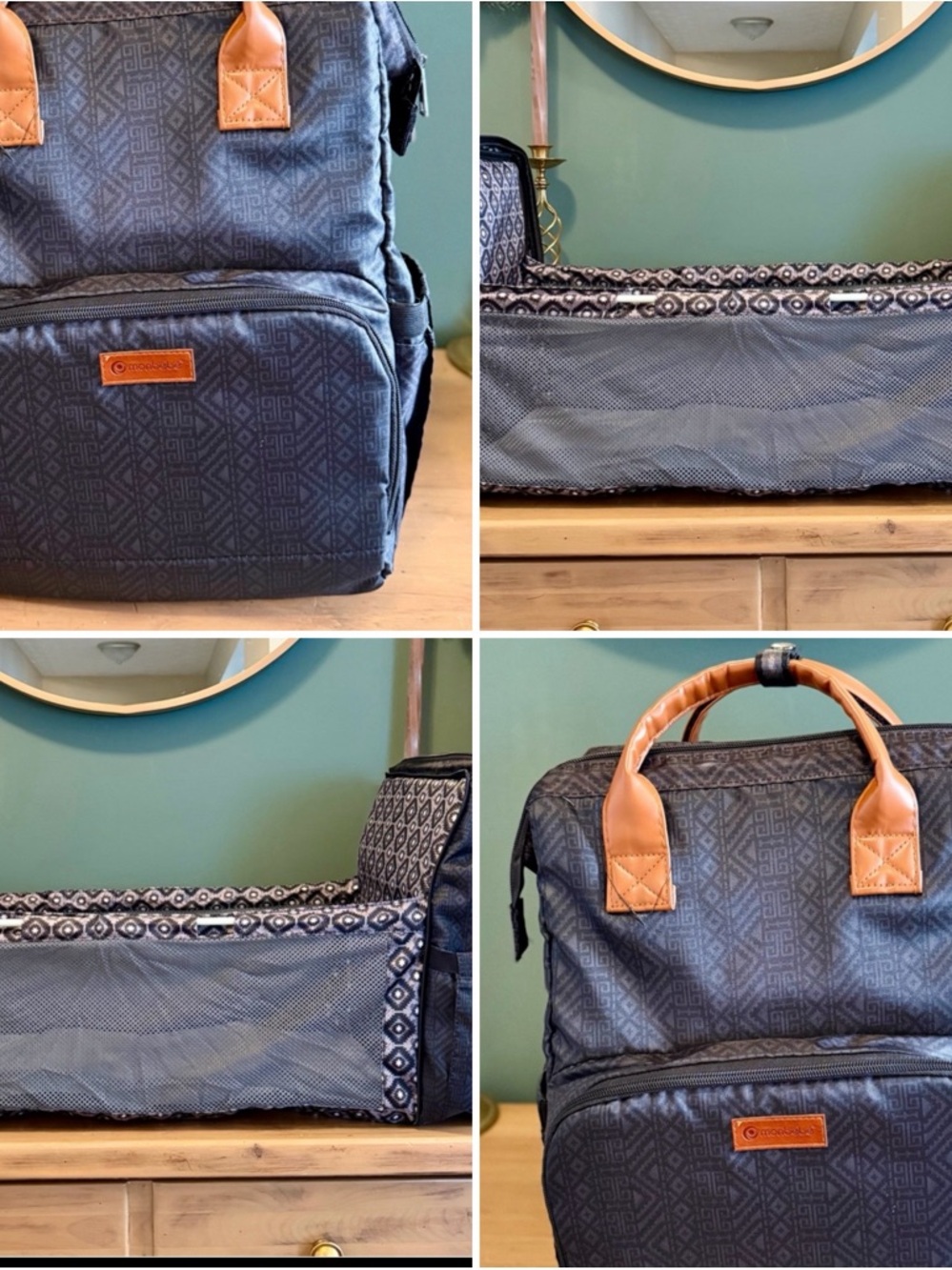 Monbebe Bolt Diaper Bag Backpack w Bassinet Changing Station Boho